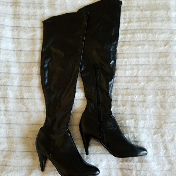 Chinese Laundry Shoes - Chinese Laundry shiny black thigh high boots side zip 8M